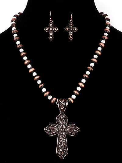 Western Navajo Semi Stone Cross Necklace Set