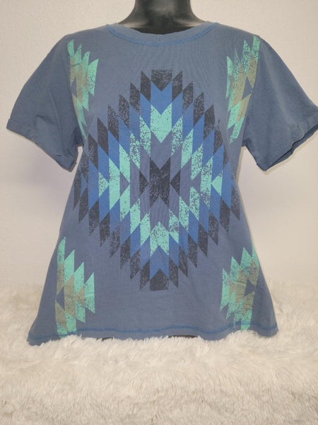American Bling Women's Blue Washed Aztec Vintage Tee - The Fringe Spa'Tique