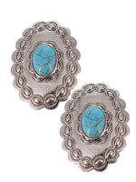 Oval Concho Earrings With Stone Inlay