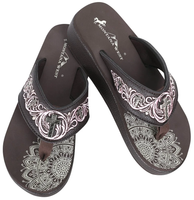 Embroidered Wedge With Crosses Flip Flop