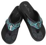 Embroidered Wedge With Crosses Flip Flop