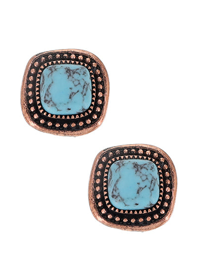 Copper Tone Stone Post Earrings