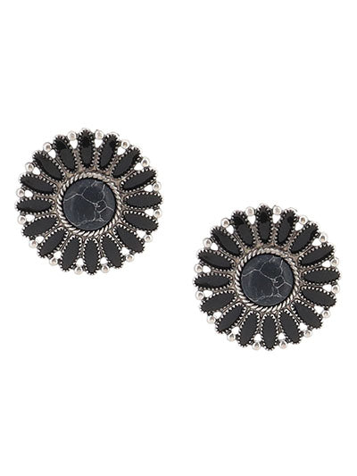 Black Flower Concho Post Earrings