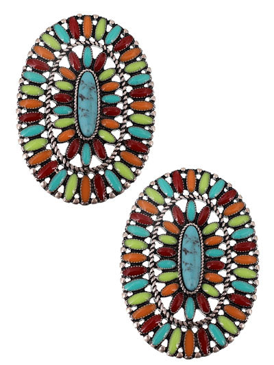 Oval Multi-Colored Concho Style Post Earrings