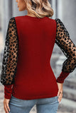 FULL TIME PURCHASE - Leopard Mesh Puff Sleeve Patchwork Slim Fit Top: XXL / Black