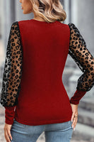 FULL TIME PURCHASE - Leopard Mesh Puff Sleeve Patchwork Slim Fit Top: XL / Black