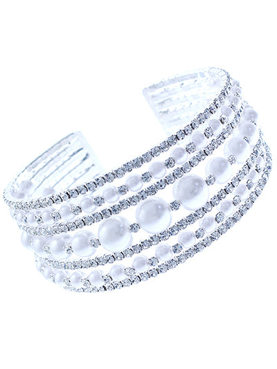 Rhinestone White Pearl 7Line Bracelet