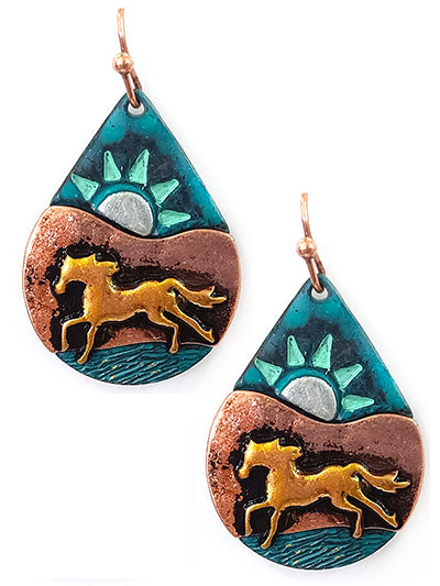 Horse Sun Metal Earrings