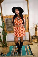 Orange Aztec Fringed Mini Dress