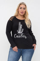 Laser Cut Long Sleeve Top and Cactus Print - The Fringe Spa'Tique