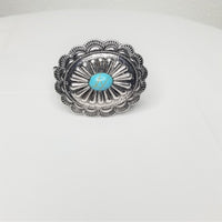 Vintage Silver Concho Hinged Bracelet with Turquoise Stone. - The Fringe Spa'Tique