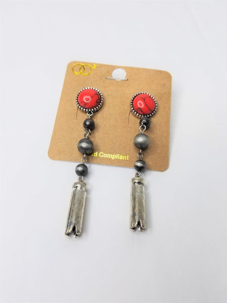 RED STONE AND WORN COPPERTONE SQUASH BLOSSOM EARRING - The Fringe Spa'Tique