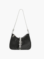 Handbag Factory Corp - Rhinestone Buckle Hobo Handbag: BLACK