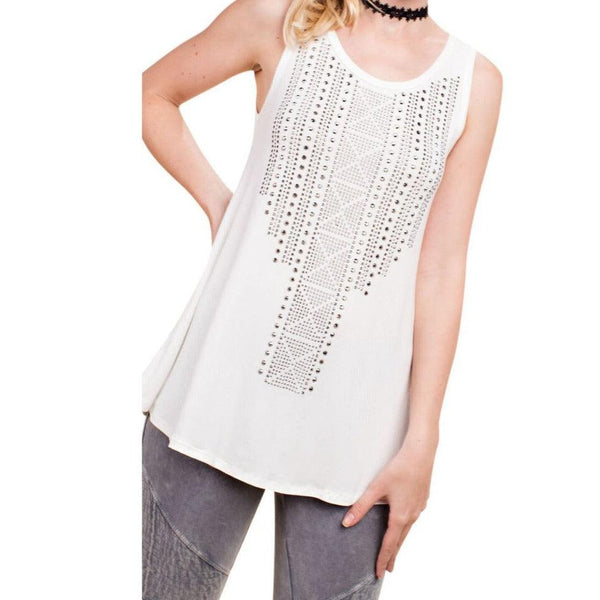 TANK TOP WITH RHINESTONES - The Fringe Spa'Tique
