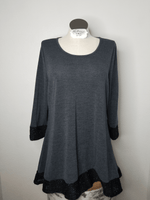 Sequins Contrast 3/4 Sleeve Hi-Lo Sweater - The Fringe Spa'Tique