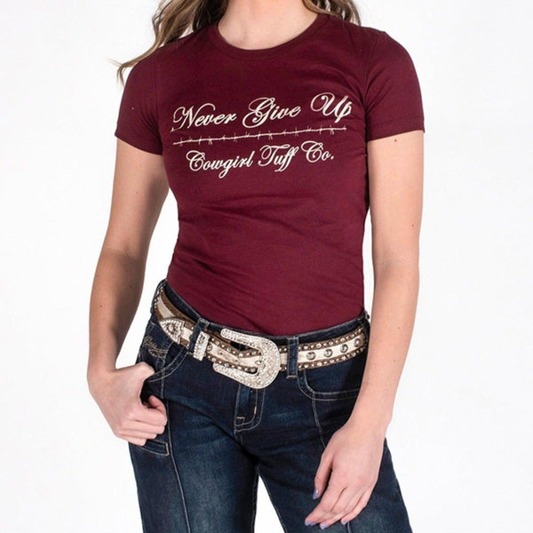 Slim Fit Tee with Never Give Up Print - The Fringe Spa'Tique