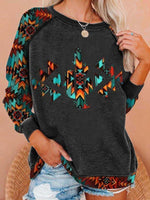 Dark Grey Aztec Ethnic Geometric Print Causal Sweatshirt - The Fringe Spa'Tique