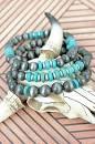Silver Navajo Inspired Pearl and Turquoise Bead Stretch Bracelet Set - The Fringe Spa'Tique