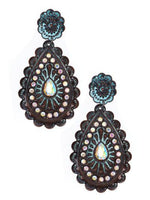 Concho Teardrop Earrings with Rhinestones - The Fringe Spa'Tique