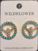 Turquoise Encircled Crystal Steer Earrings - The Fringe Spa'Tique