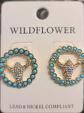 Turquoise Encircled Crystal Steer Earrings - The Fringe Spa'Tique