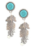 Turquoise Stone with Hanging Feather Earrings - The Fringe Spa'Tique
