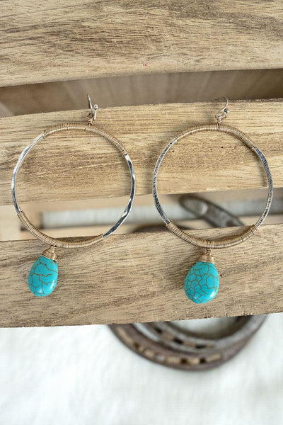 Turquoise Teardrop Two-Tone Circle Earrings - The Fringe Spa'Tique