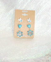Turquoise Texas Love Stud Earrings 3 Pair Set - The Fringe Spa'Tique