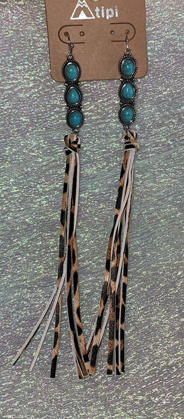Turquoise Tolani Trail Leopard Tassel Earrings - The Fringe Spa'Tique
