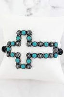 Turquoise and Silvertone Avra Cross Cord Bracelet - The Fringe Spa'Tique
