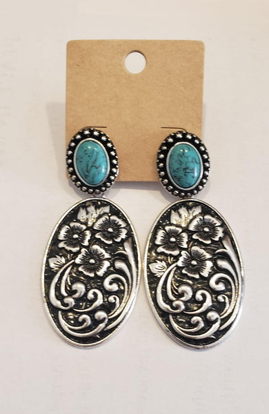 Turquoise and Silvertone Mille Fleur Earrings - The Fringe Spa'Tique