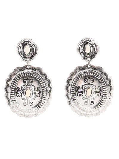 Western Concho Earrings with Stone posts - The Fringe Spa'Tique