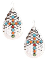 Western Hammered Teardrop with Multi-colored Cross - The Fringe Spa'Tique