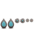 Western Turquoise Earrings 3 pr Set - The Fringe Spa'Tique