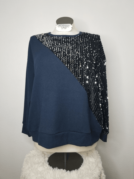 Long Sleeve Knit Top W Sequin Contrast - The Fringe Spa'Tique