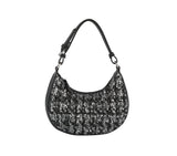 Handbag Factory Corp - Quilted sequins denim shoulder bag: BLACK DENIM
