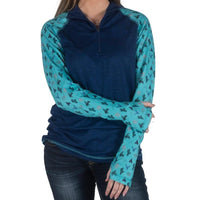 Indigo and Turquoise Western Print Pullover - The Fringe Spa'Tique