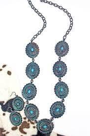 Turquoise Corrigan Concho Patina Necklace and Earrings Set - The Fringe Spa'Tique