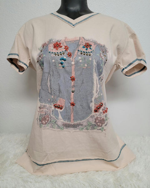 Embroider Western shirt V-Neck Top - The Fringe Spa'Tique