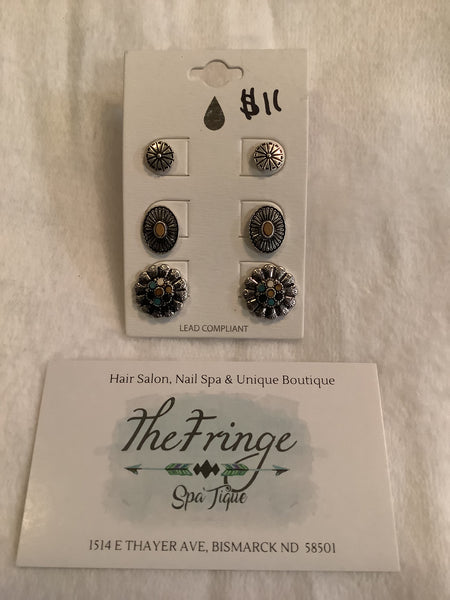 3 pc. set silver earrings - The Fringe Spa'Tique