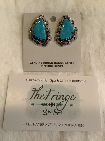 Hand crafted turquoise Post Earrings - The Fringe Spa'Tique