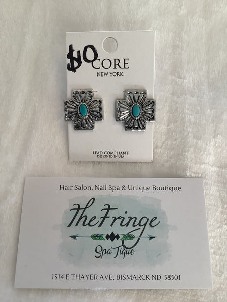 Turquoise and Silver Post Earrings - The Fringe Spa'Tique