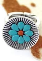 Turquoise Flower Silvertone Ring - The Fringe Spa'Tique